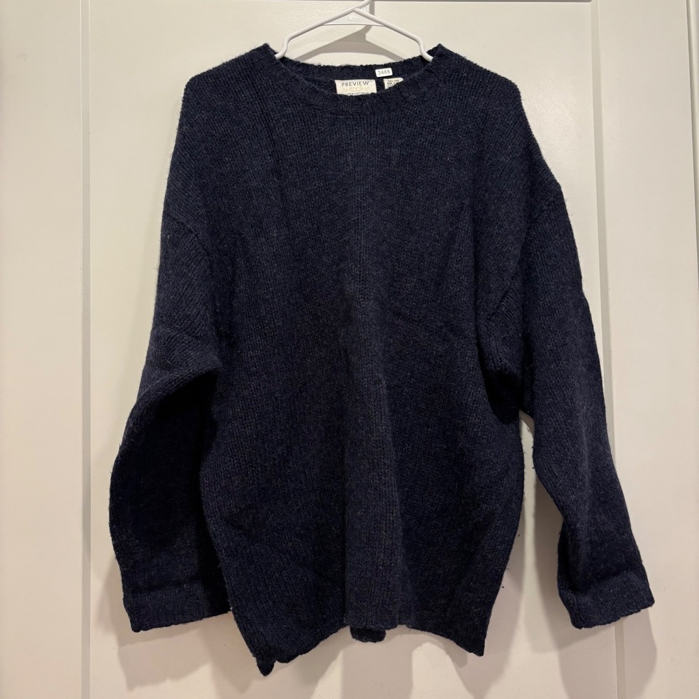 Preview International Mens Navy Blue 100% Wool Crewneck Sweater Large 60578